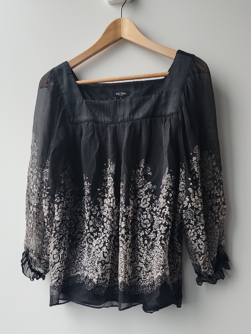 Vintage Bob Mackie 100% Silk Babydoll Floral Blouse